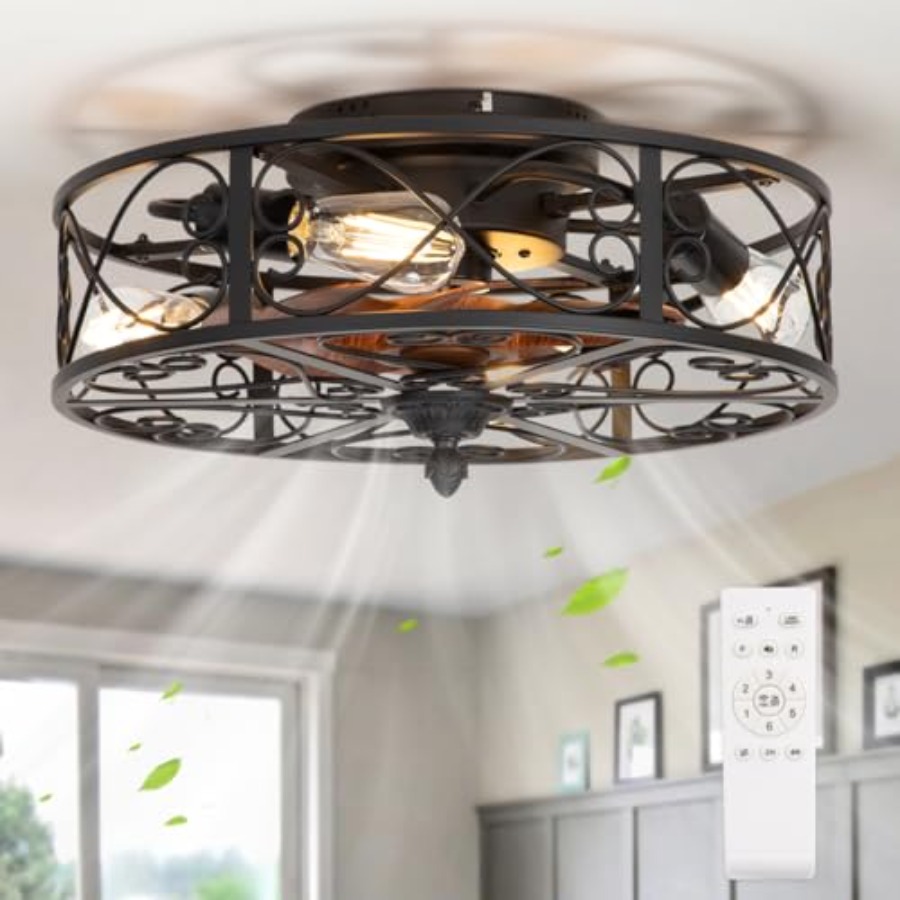 Ceiling Fan Low Profile Flush Mount - Caged Flush Mount Ceiling Fan with