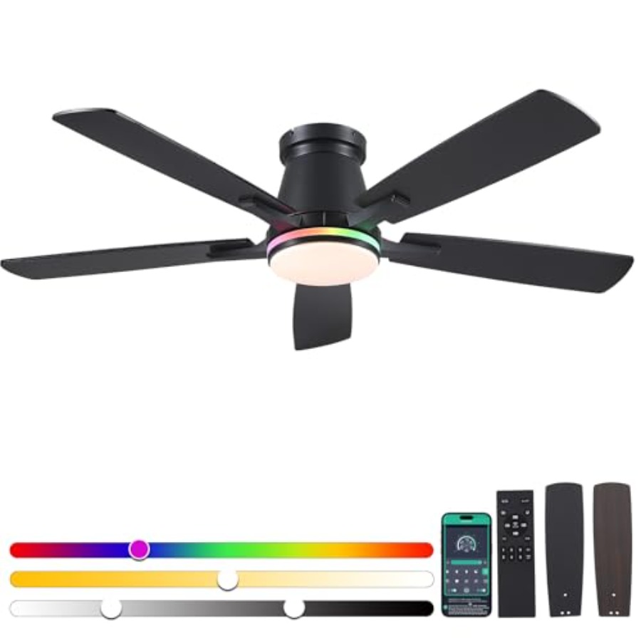 Ceiling Fan Low Profile Flush Mount - Bedroom and patio ceiling fan application,