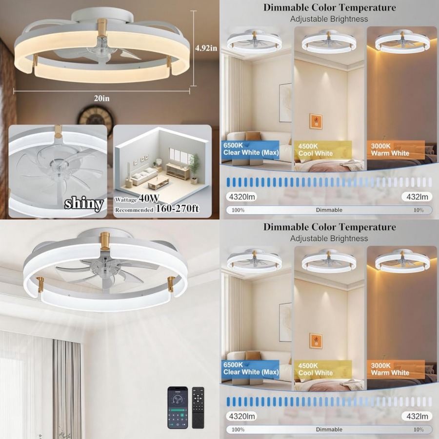 Ceiling Fan Low Profile Flush Mount - Ceiling Fans with Lights and Remote