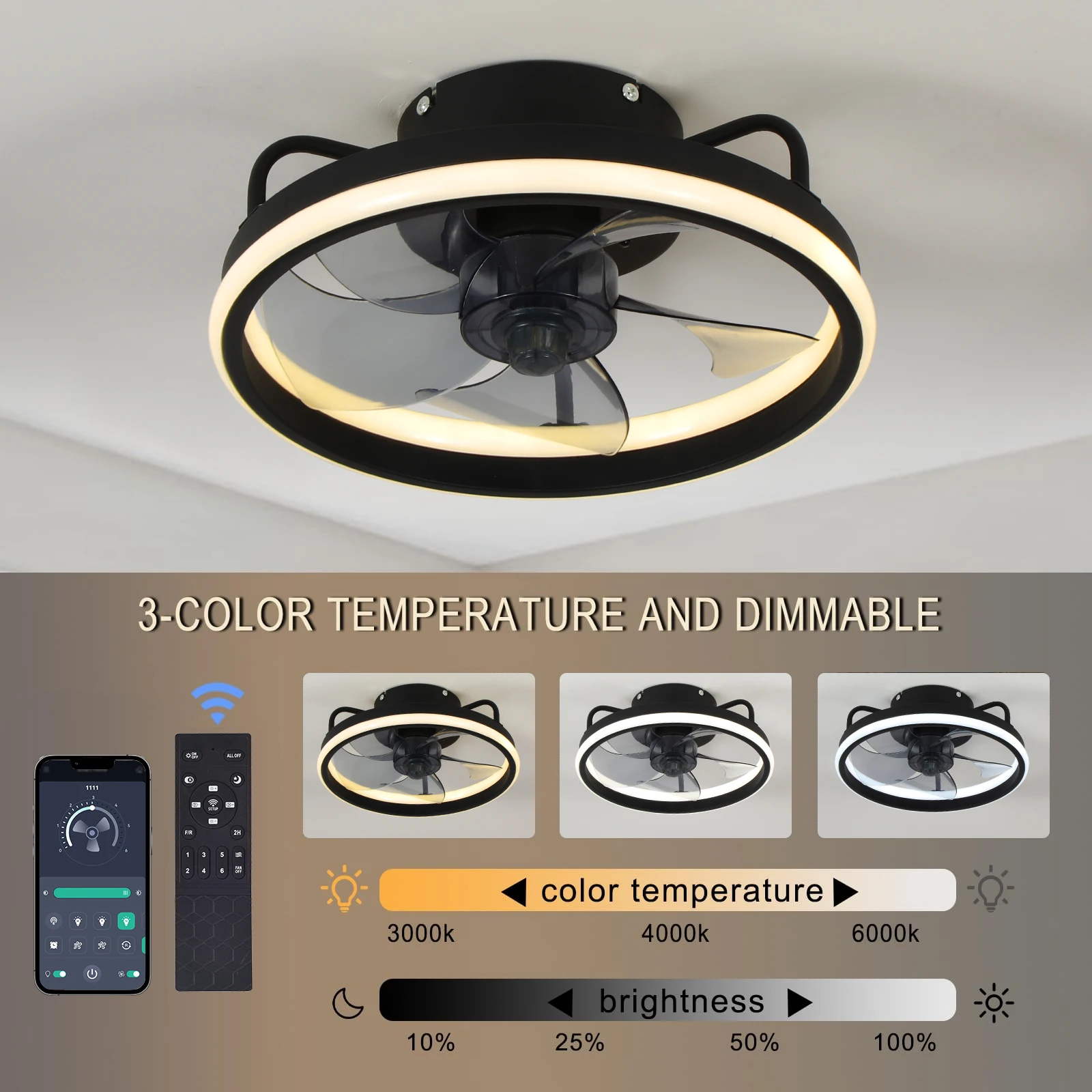 Smart Ceiling Fan With Light Remote - Modern LED Ceiling Light Fan With