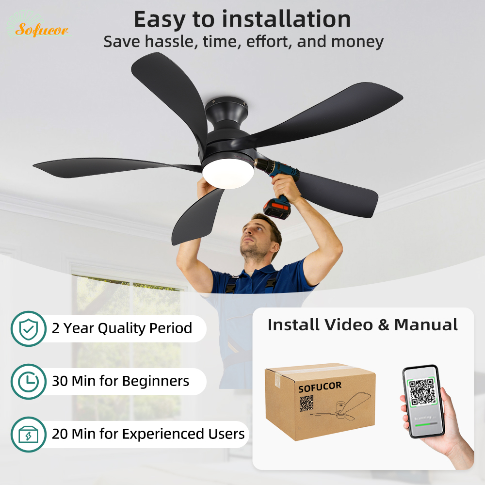 Smart Ceiling Fan With Light Remote - Sofucor 52-Inch 5 Blade modern designer