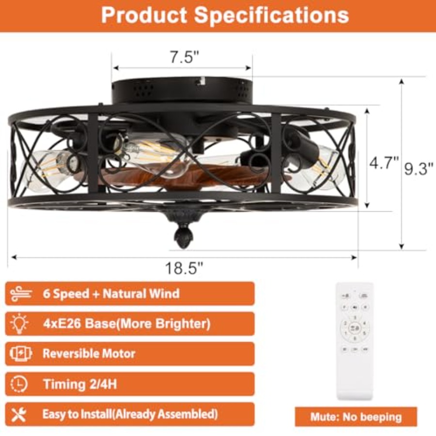 Caged Flush Mount Ceiling Fan  - Ceiling Fan Low Profile Flush Mount review and price