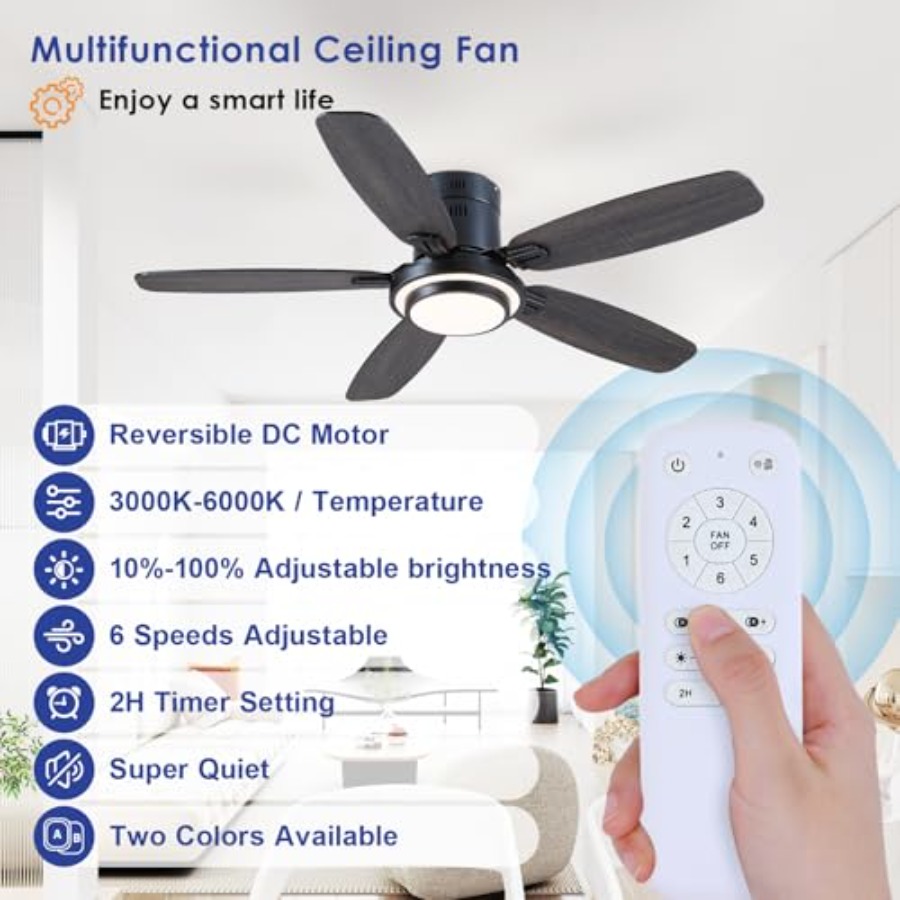 Black Ceiling Fans with Lights - Ceiling Fan Low Profile Flush Mount review and price