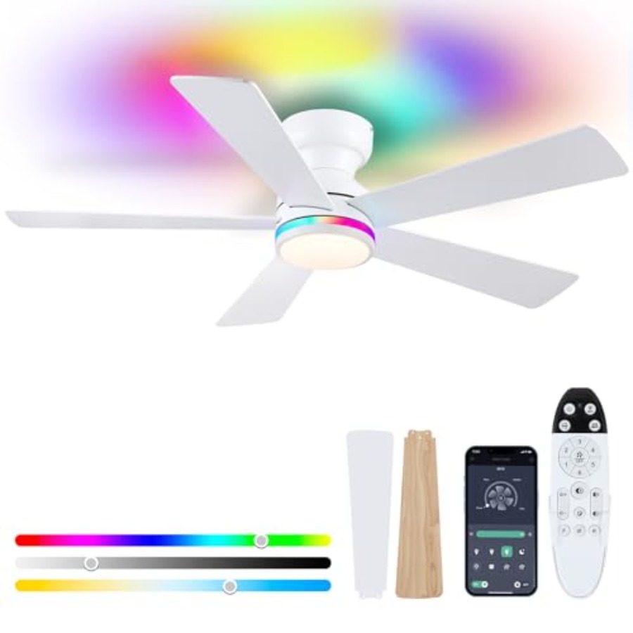 White RGB ceiling fan with lig - Ceiling Fan Low Profile Flush Mount review and price