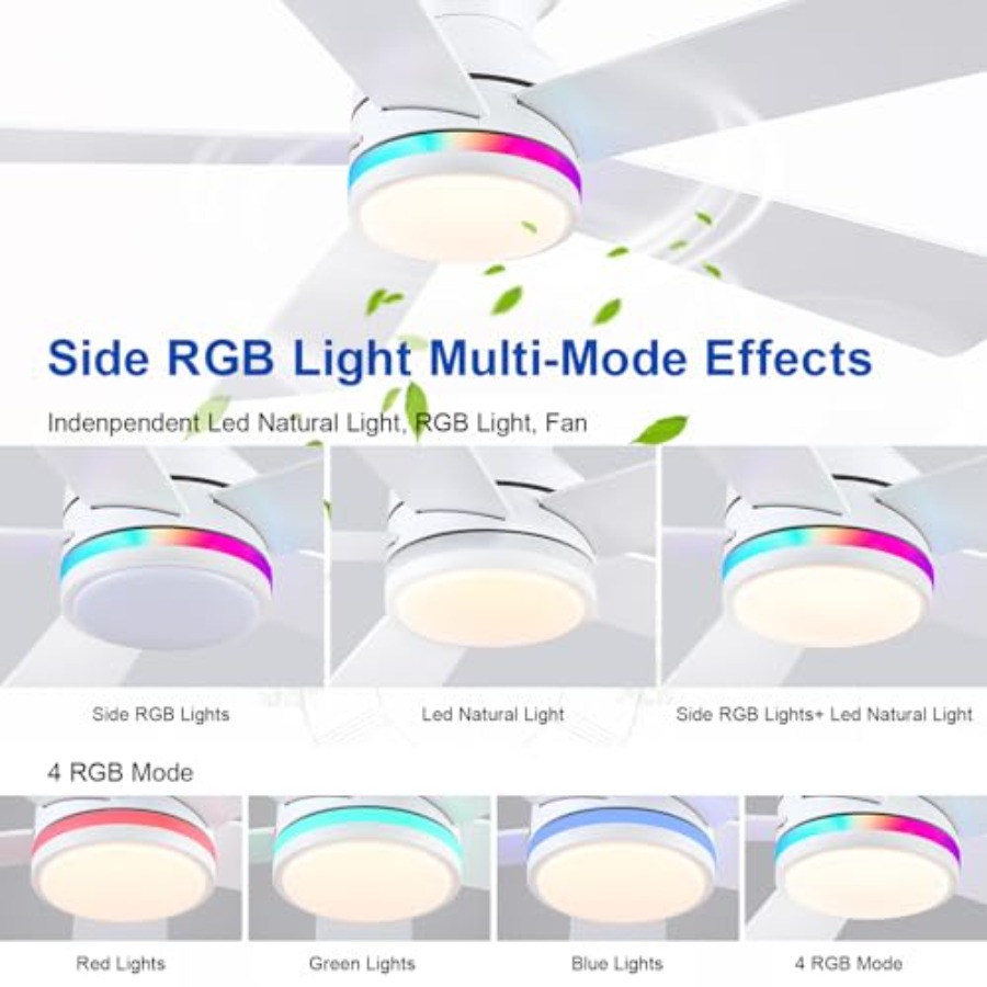 White RGB ceiling fan with lig - Ceiling Fan Low Profile Flush Mount review and price