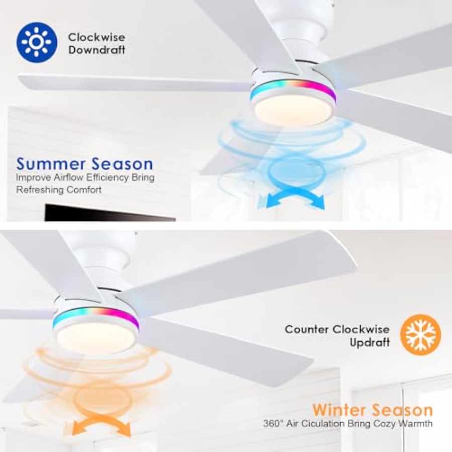 White RGB ceiling fan with lig - Ceiling Fan Low Profile Flush Mount review and price