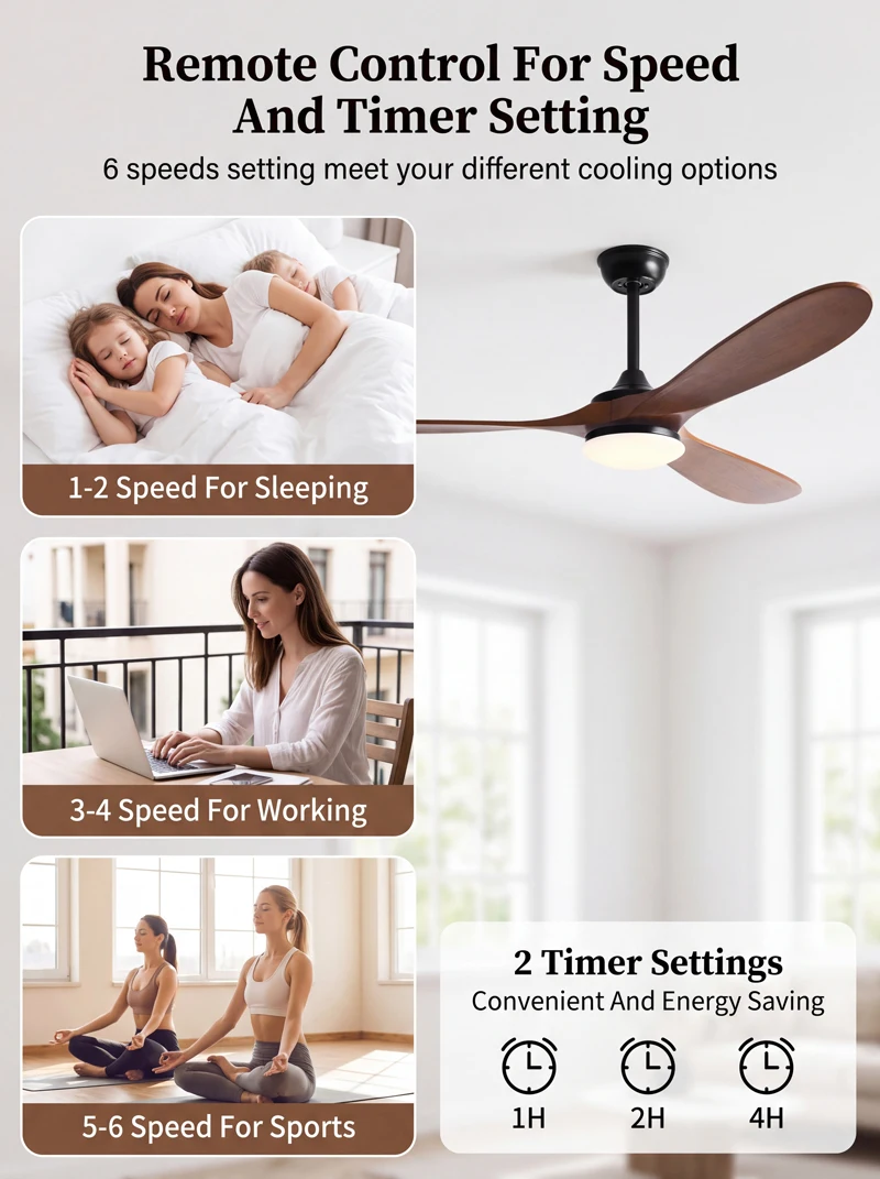 42 52 60 inch 3 Wood Blade DC  - Ceiling Fan Led 3 Blade Modern review and price
