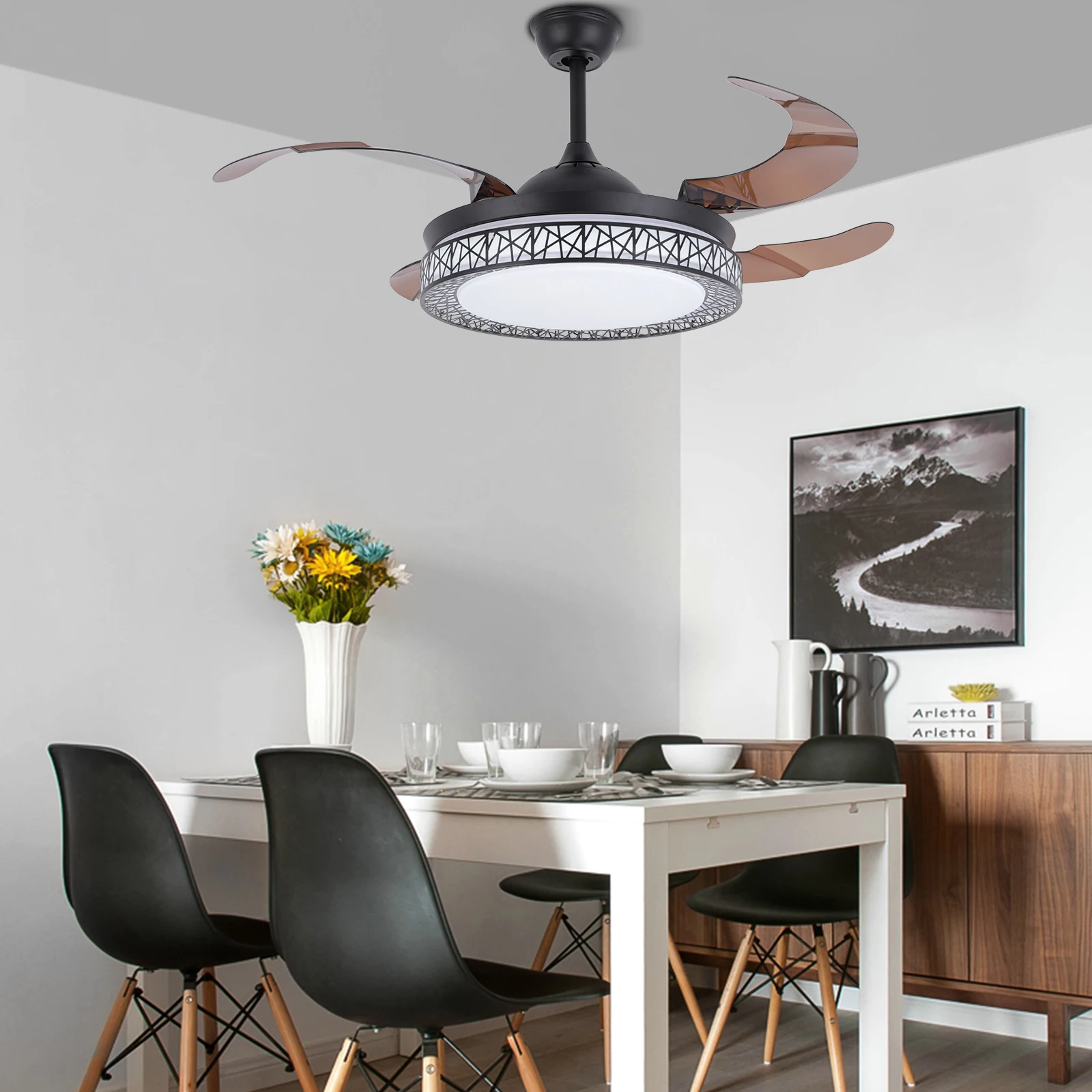 Retractable Ceiling Fans With  - Ceiling Fan Led 3 Blade Modern review and price